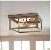 Home Decorators Boswell Quarter 12 in. 2-Light Brushed Nickel Flush Mount with Weathered Wood Accents - Like New